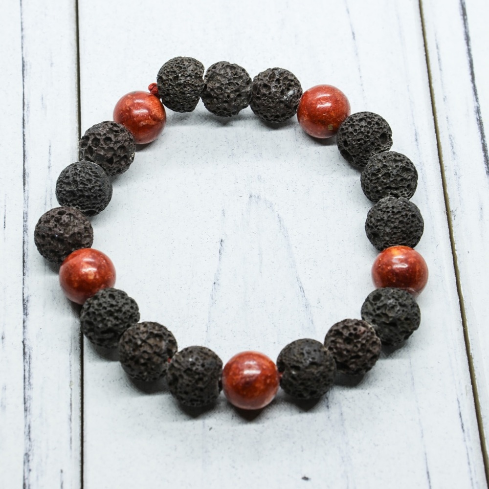 Bracelet made of Red Jasper stones and Black Lava.